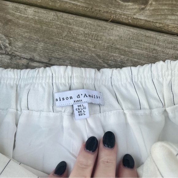 Mason D'amelie Paris cross front lined white black pinstripe tie skirt large - Picture 6 of 8